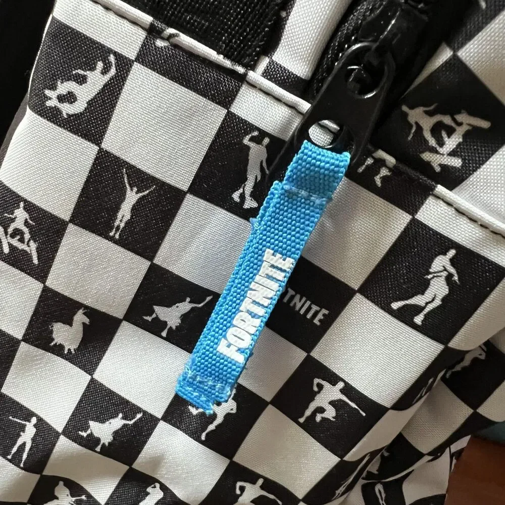 Fortnite Checkerboard Backpack Black White Padded School Bag Carry-On Video Game